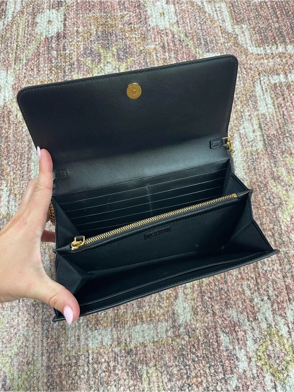 Versace Baroque Medusa Chain Clutch Black Pink Gold Leather Wallet Crossbody